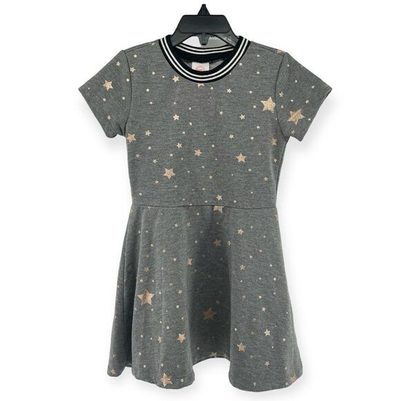 Wonder Nation Girl’s Gray Metallic Rose Gold  Short Sleeve Skater Dress Size 4/5 - Picture 1 of 10